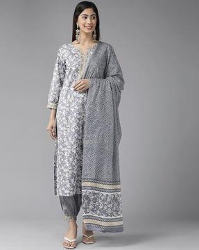 floral print straight kurta set