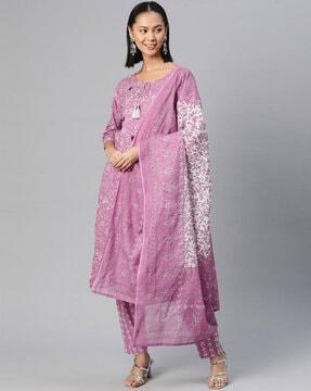 floral print straight kurta suit  set