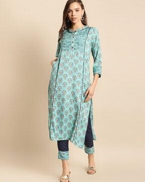 floral print straight kurta suit set