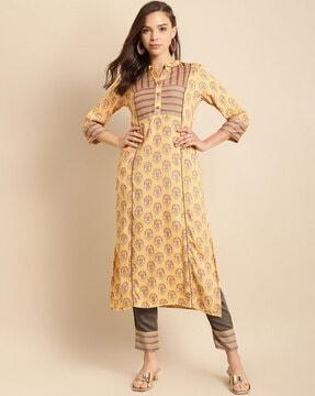 floral print straight kurta suit set