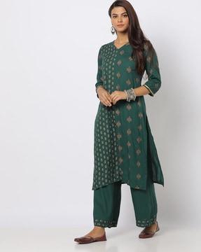 floral print straight kurta suit set