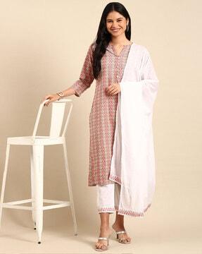 floral print straight kurta suit set