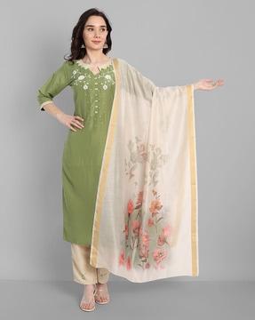 floral print straight kurta suit set