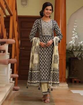 floral print straight kurta suit set