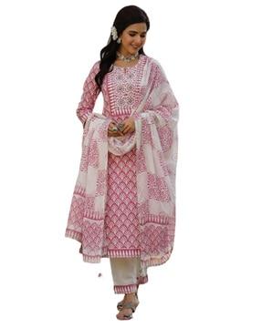 floral print straight kurta suit set