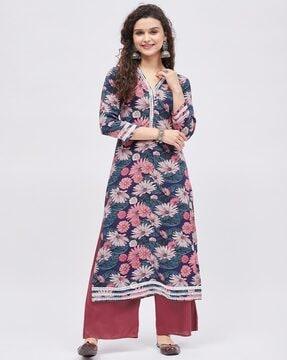 floral print straight kurta suit set