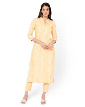 floral print straight kurta suit set