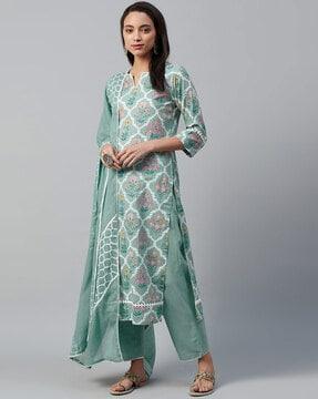 floral print straight kurta suit set