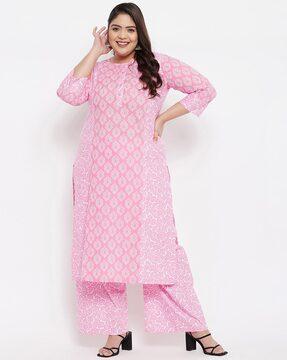 floral print straight kurta suit set