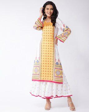 floral print straight kurta suit set