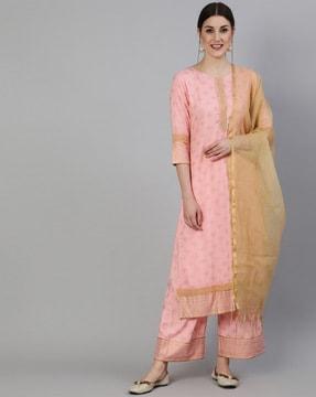 floral print straight kurta suit set