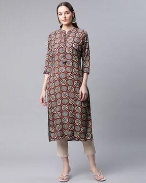 floral print straight kurta suit set