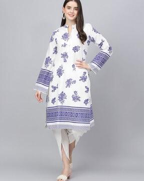 floral print straight kurta suit set