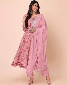 floral print straight kurta suit set