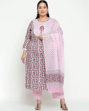 floral print straight kurta suit set