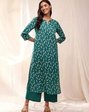 floral print straight kurta suit set