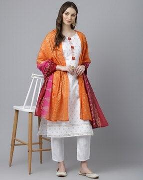 floral print straight kurta suit set