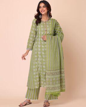 floral print straight kurta suit set