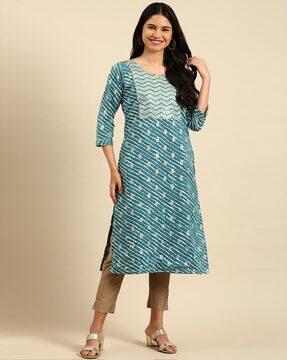 floral print straight kurta with embroidery