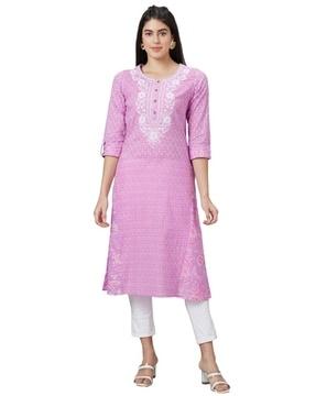 floral print straight kurta with embroidery