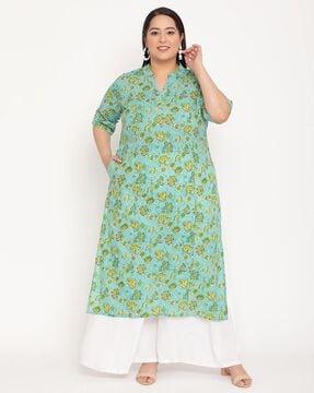 floral print straight kurta with insert pocket