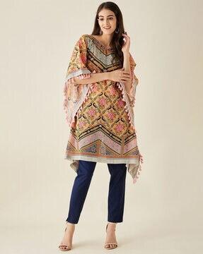 floral print straight kurta with kaftan sleeves