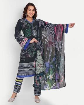 floral print straight kurta with kimono sleeves