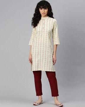 floral print straight kurta with mandarin collar