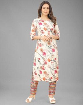 floral print straight kurta with palazzo set