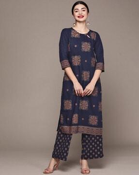 floral print straight kurta with palazzo