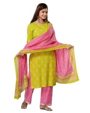 floral print straight kurta with palazzos & dupatta