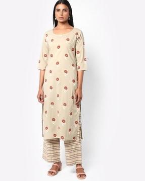 floral print straight kurta with palazzos