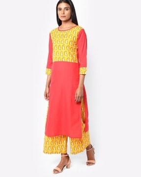 floral print straight kurta with palazzos