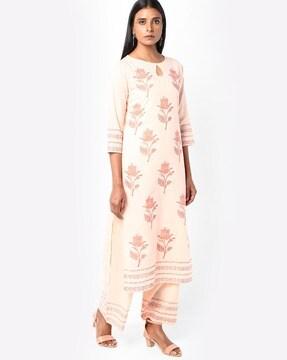 floral print straight kurta with palazzos