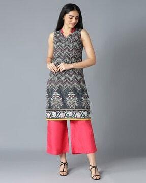 floral print straight kurta with palazzos