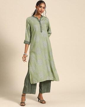 floral print straight kurta with palazzos