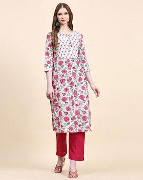 floral print straight kurta with palazzos