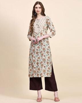 floral print straight kurta with palazzos