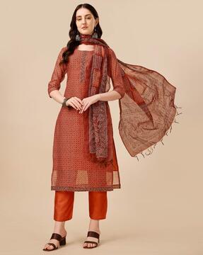 floral print straight kurta with pants & dupatta