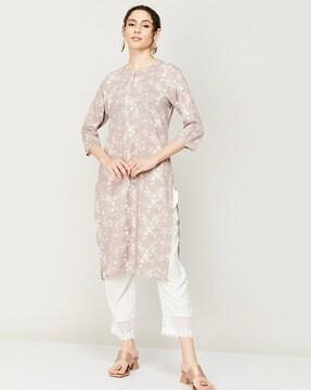 floral print straight kurta with pants set