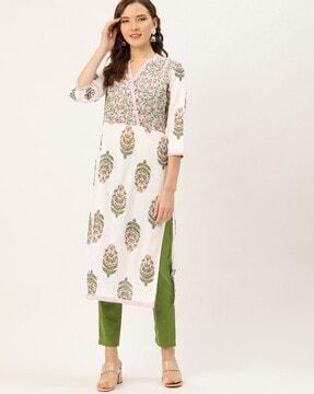 floral print straight kurta with pants