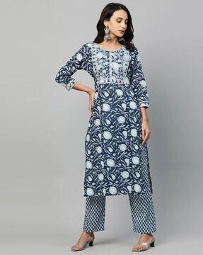 floral print straight kurta with pants