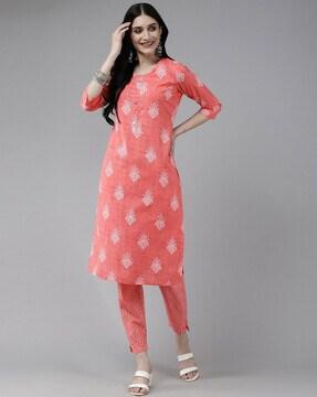 floral print straight kurta with pants