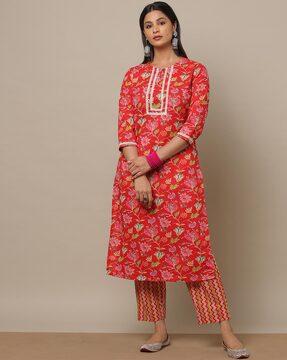 floral print straight kurta with pants