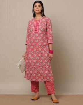 floral print straight kurta with pants