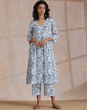 floral print straight kurta with pants