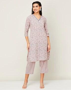 floral print straight kurta with pants