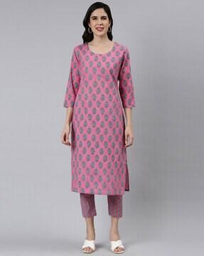 floral print straight kurta with pants