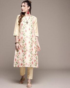 floral print straight kurta with pants