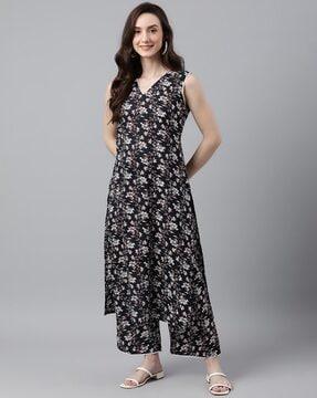 floral print straight kurta with pants